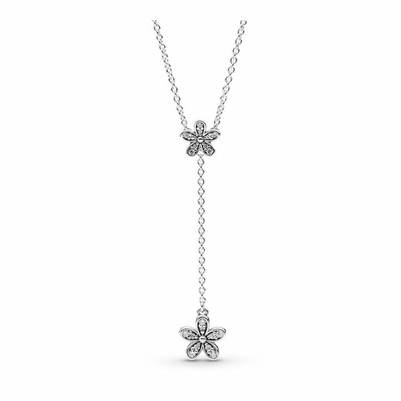 Pandora Dazzling Daisies Necklace Ireland - Sterling Silver/Cubic Zirconia - 734026GSA